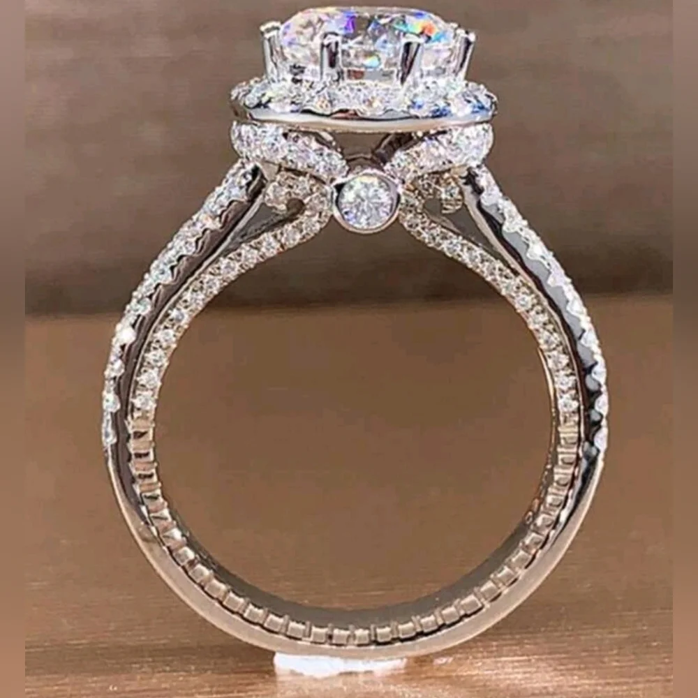 Silver Platinum Plated Engagement Wedding Ring Cubic Zirconia Gemstone NEW